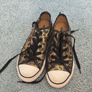 Converse Kids Gold Sequin Leopard Print Sneakers